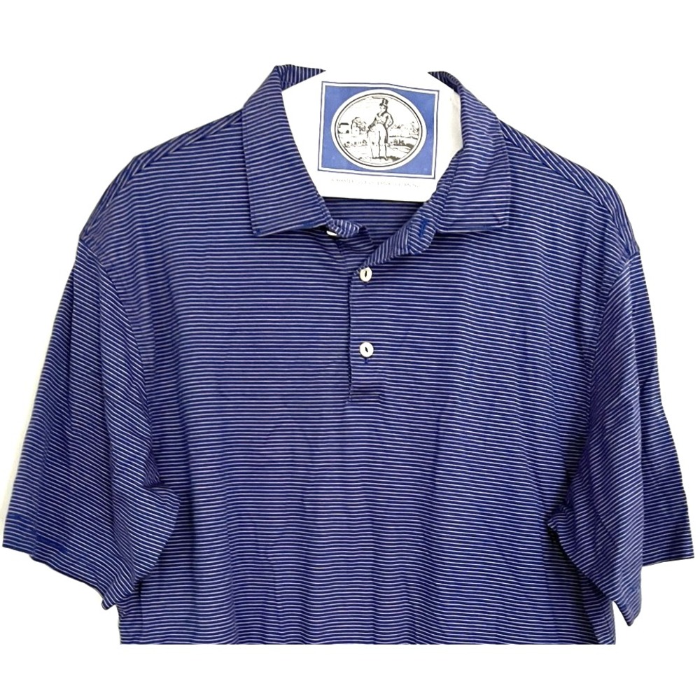 Peter Millar Polo Shirt Mens Large Blue Striped Golf Short Sleeve Casual Knit
